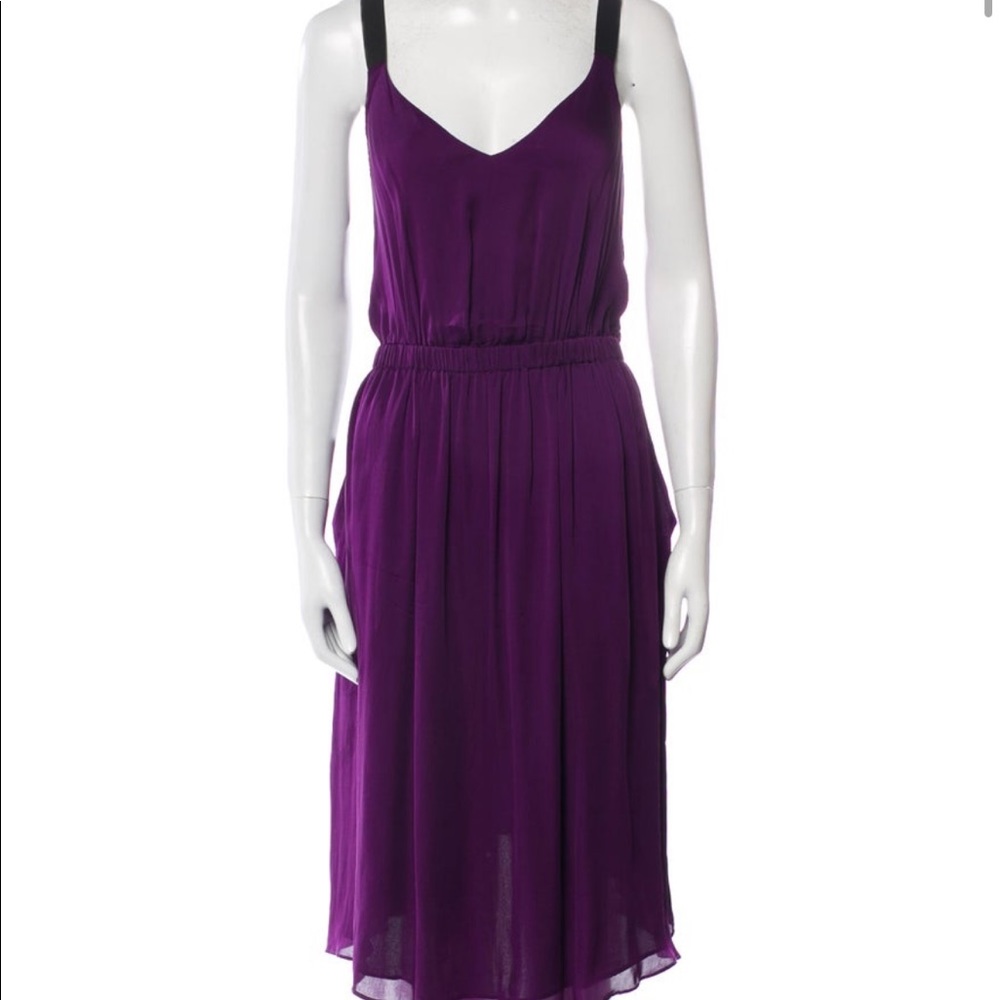 THEYSKENS’ THEORY “Dewi” open back asymmetrical hem purple silk dress